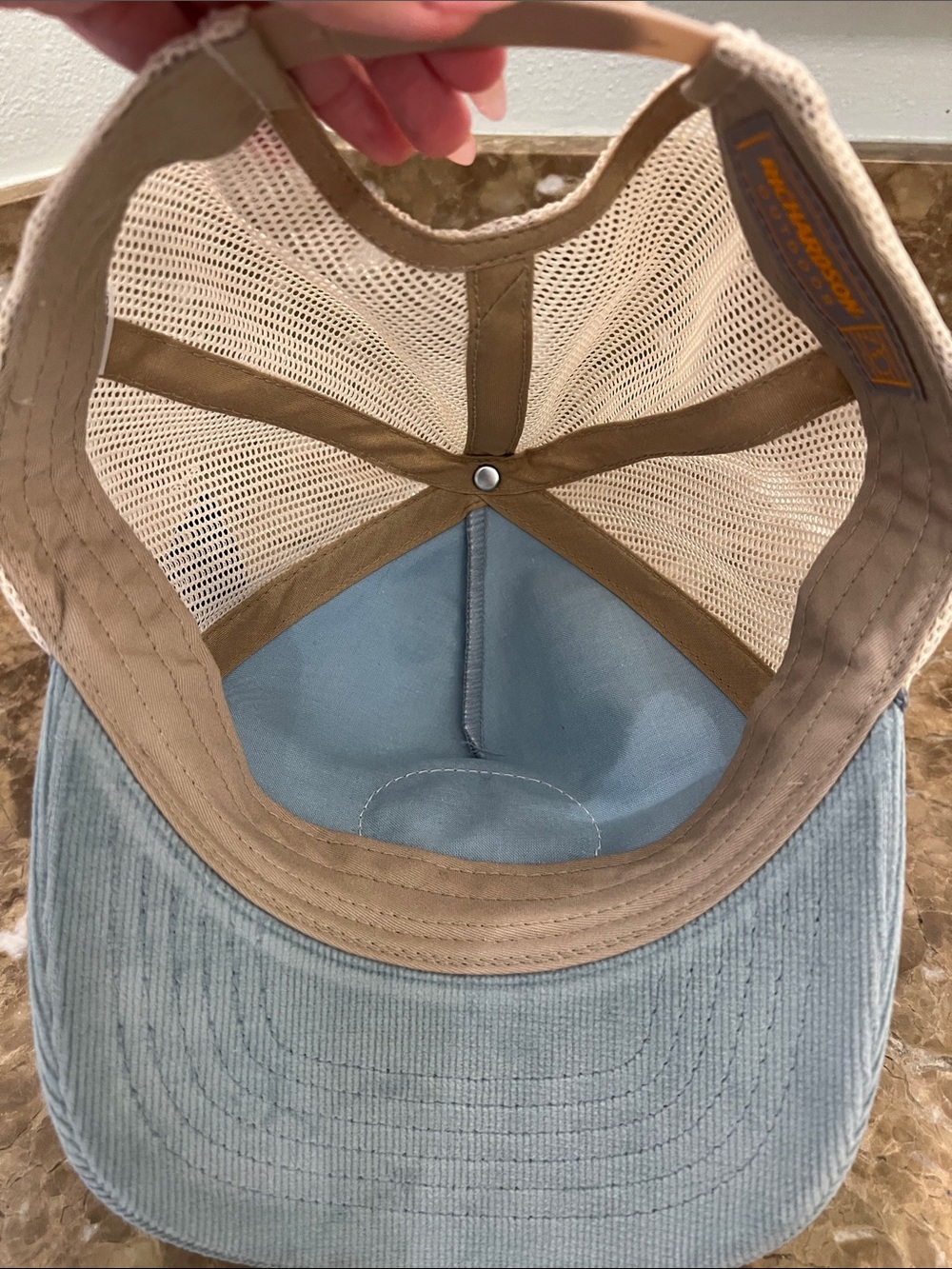 Magnolia Pale Blue Cream Trucker Hat with Tan Patch Waco Chip and Joanna Gaines - Picture 5 of 7